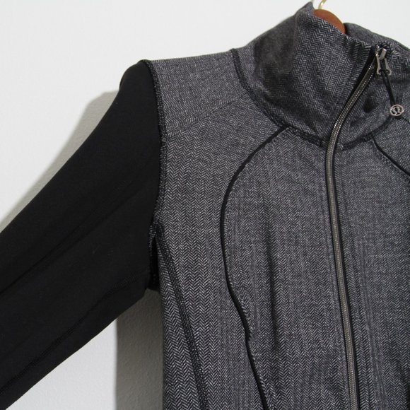 Lululemon Nice Asana Jacket Herringbone Heathered Slate Black Full Zip Luon Sz 6 - Picture 5 of 15